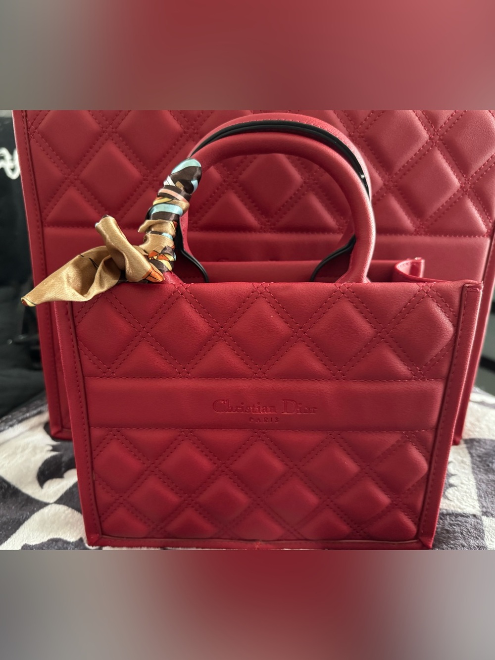 Red Quilted Leather Top-Handle Bag Inspired - Picture 3 of 5